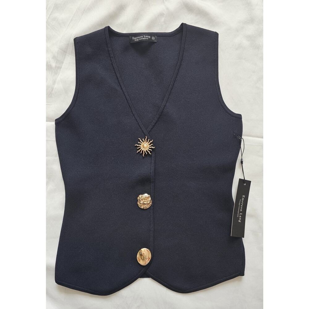 Emerson Lang Young Contemporary Sz XS Women's Shirt Vest Gold Accent Snaps NWT